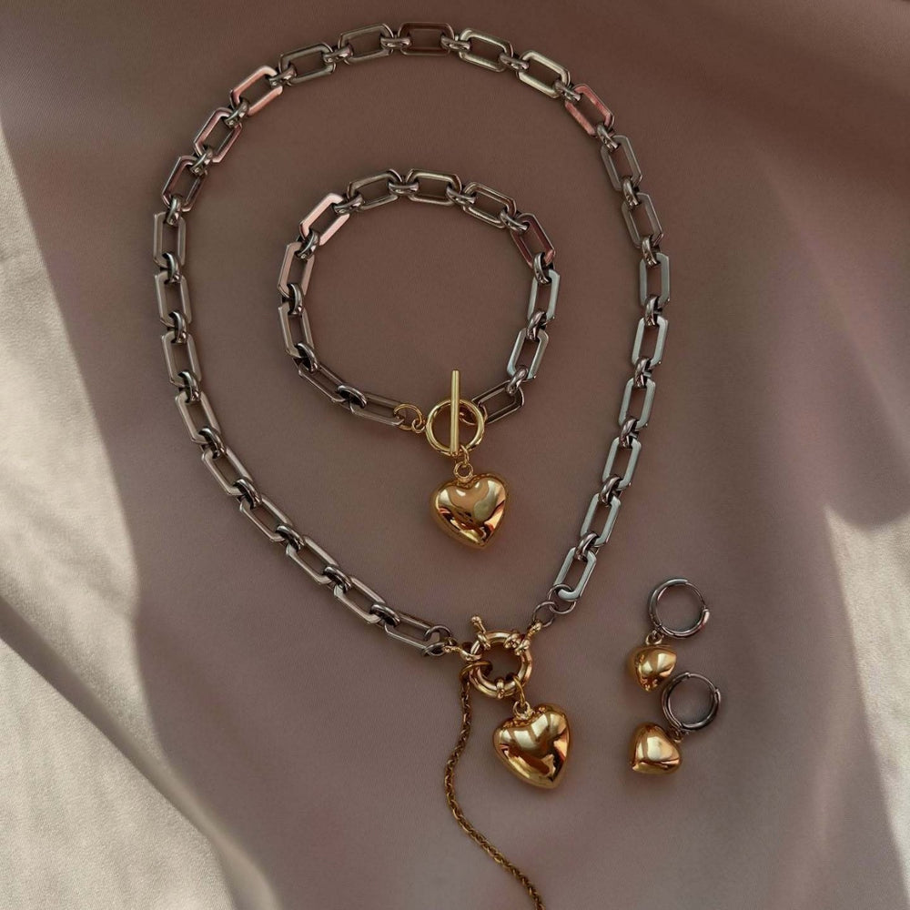 hot-selling love tassel necklace for women, european and american niche design, trendy sweet and cool patchwork chain earrings and bracelets