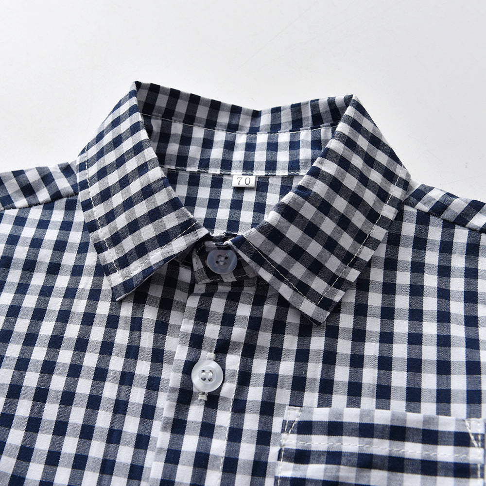 Boys' summer new arrival: preppy plaid shirt set - stylish short-sleeve overalls for toddlers and young children