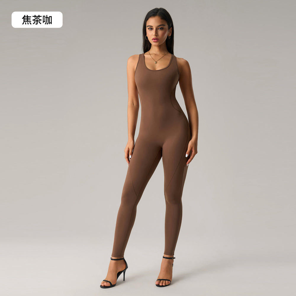 fashion nude back yoga jumpsuit with breast pad and elastic peach butt lifting yoga fitness pants dlt007