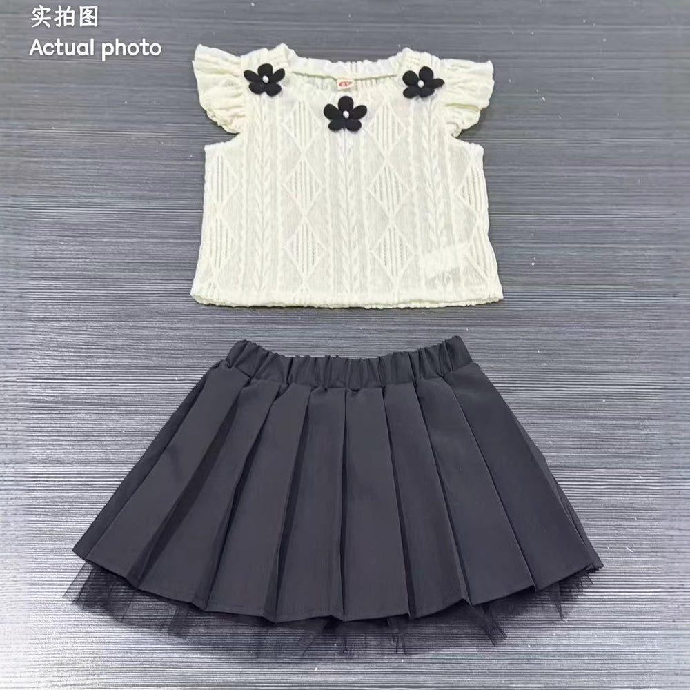 cross-border girls' fashion set: european & american style floral solid color halter top + a-line pleated skirt two-piece outfit
