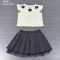 cross-border girls' fashion set: european & american style floral solid color halter top + a-line pleated skirt two-piece outfit
