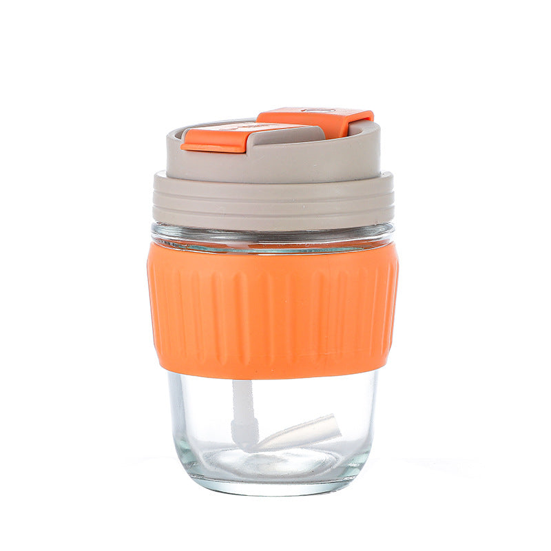 Double drinking cup glass cup high appearance casual water cup oven mitts heat insulation portable portable coffee cup gift cup straw