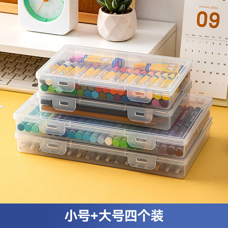 Plastic desktop drawer stationery storage box with lid pencil case can be stacked transparent document book marker storage box