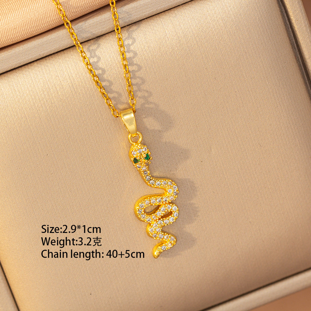 [copper inlaid with zirconium] cross-border hot-selling snake-shaped necklace for women, personalized fashion stainless steel elegant accessible luxury clavicle chain jewelry