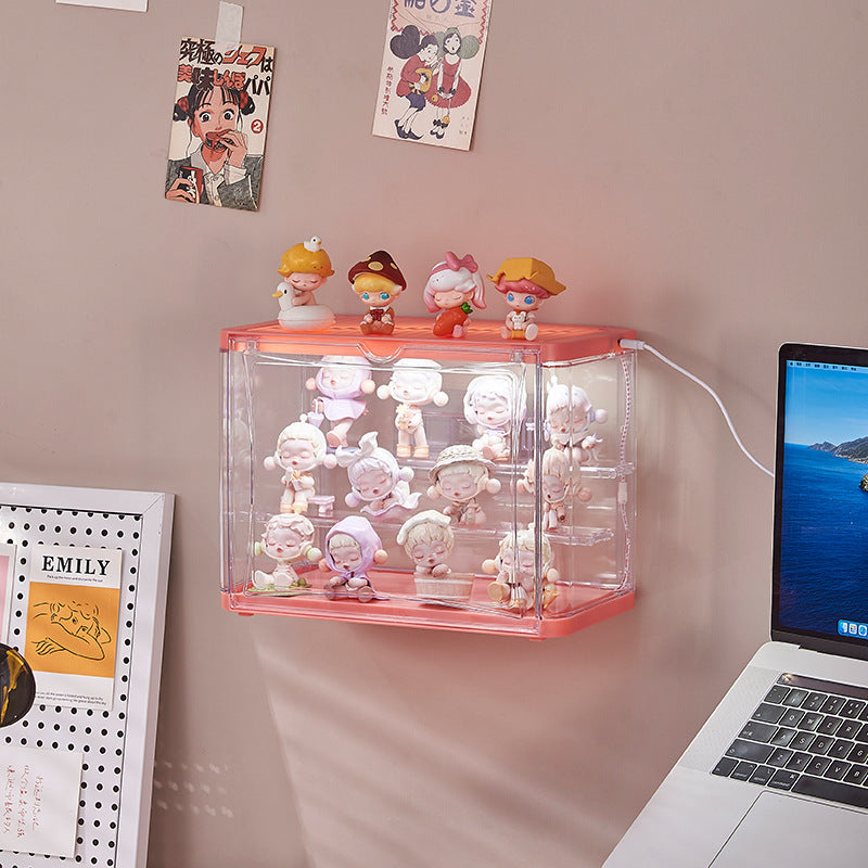 Display rack Wall-mounted dust-proof with lamp storage figure No punching Transparent household building block Toy display shelf