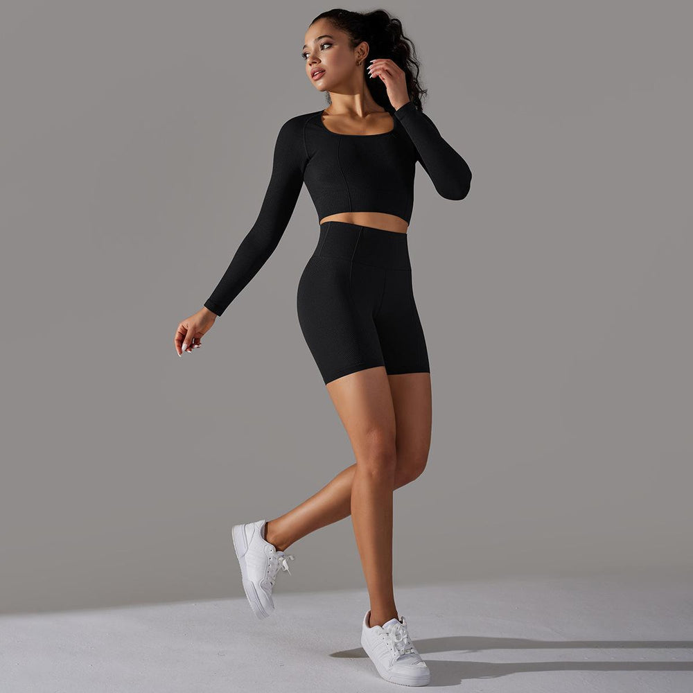 new arrival seamless jacquard knitting yoga wear breathable tight sports suit high waist hip lifting running fitness wear
