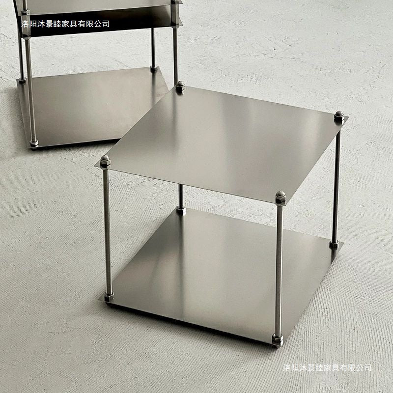 Bauhaus minimalist stainless steel side table coffee table floor-standing multi-tier storage rack metal style display shelf organizer