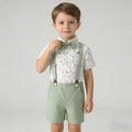 new arrival: korean style children's gentleman outfit - suspender set for boys, featuring a printed short-sleeve shirt