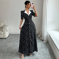new european and american style fitted v-neck floral print elegant dress