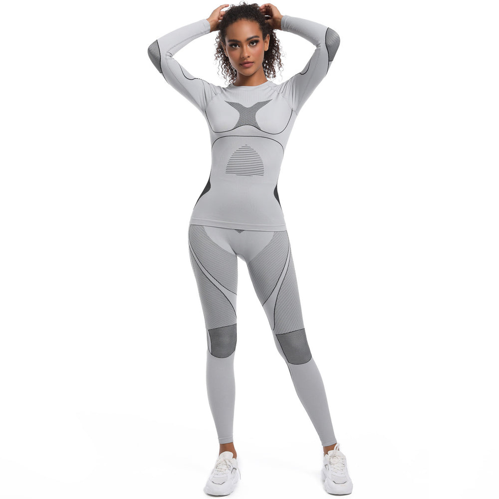 New women's long-sleeve yoga outfit - seamless, breathable, and perfect for autumn/winter skiing, running, outdoor cycling, and fitness training