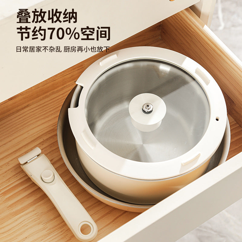 Complete set of household pots with lids, food supplement pots, milk pots, uncoated frying pans, non-stick pan sets, detachable handles, stacking pots
