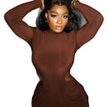 Fashion styleexport women's clothingwork clothingsilmpure color pleated hip skirt mature high collar long sleeves designdresschaotrendy