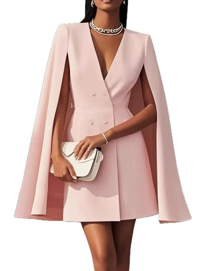 european and american  cross-border autumn commute double-breasted shawl cape solid color suit dress women's clothing