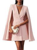 european and american  cross-border autumn commute double-breasted shawl cape solid color suit dress women's clothing