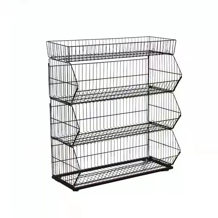Source Factory Independent Supermarket Retail Wire Basket Stacking Floor Trash Bin Display Rack Commercial Storage