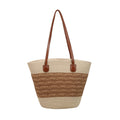 Large capacity straw woven bag women's new patchwork striped handbag fashionable knitted bag high-end tote beach bag