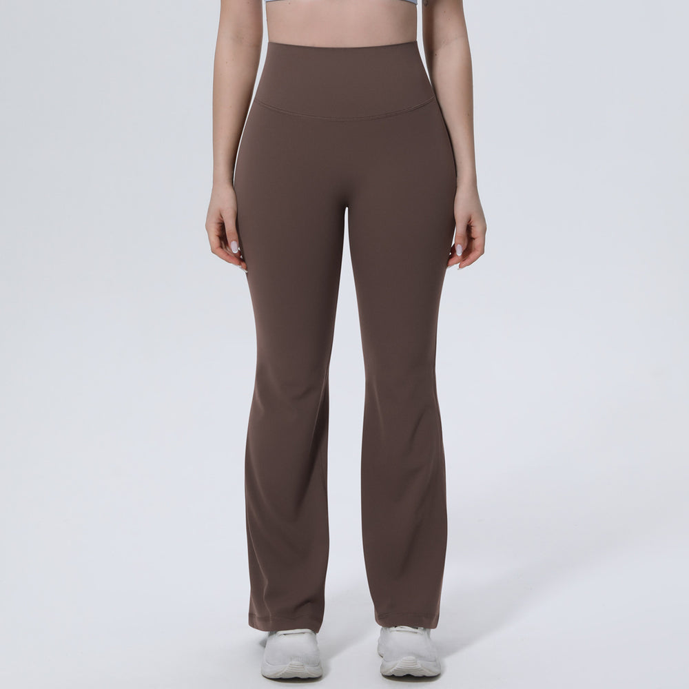 New arrival cross-border pure color breathable high waist hip lifting tight wide leg pants sports running fitness bell bottoms yoga clothes for women