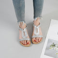 Flat bottom rhinestone & hotfix crystal roman sandals - women's 2025 summer new korean style plus size elastic band sandals