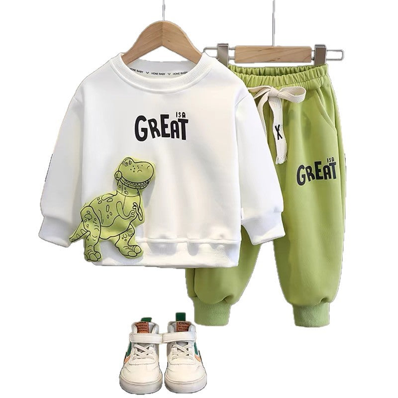Boys' fall/winter outfit set  new baby tracksuit kids' autumn/winter fleece-lined sweatshirt two-piece set