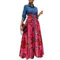 C8551 autumn/winter new plus size women's fashion casual denim patchwork print maxi dress - export quality