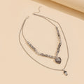 Hip-hop trendy versatile skull pendant necklace - statement layered metal heart cross men's necklace