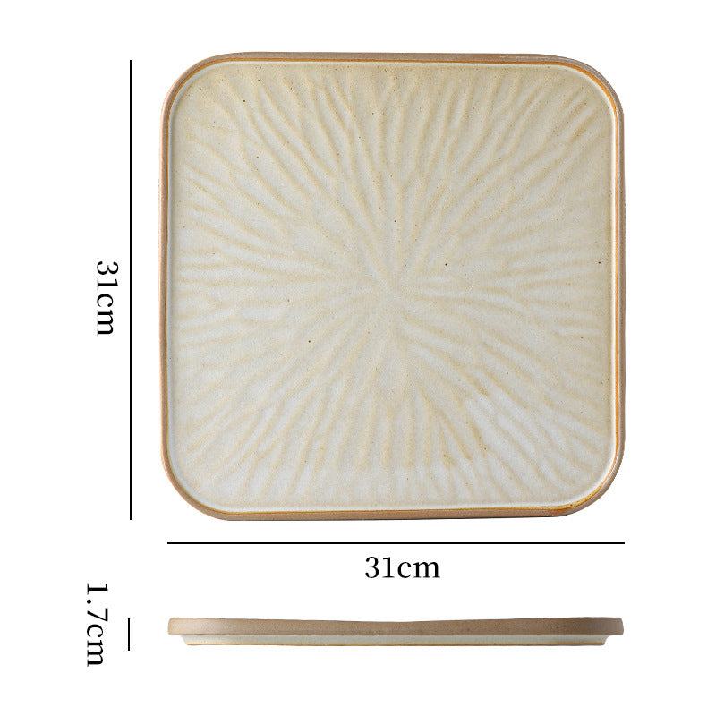 Vintage rustic ceramic steak plate - unique square plate with rim for home, restaurant, hotel, and dessert presentation