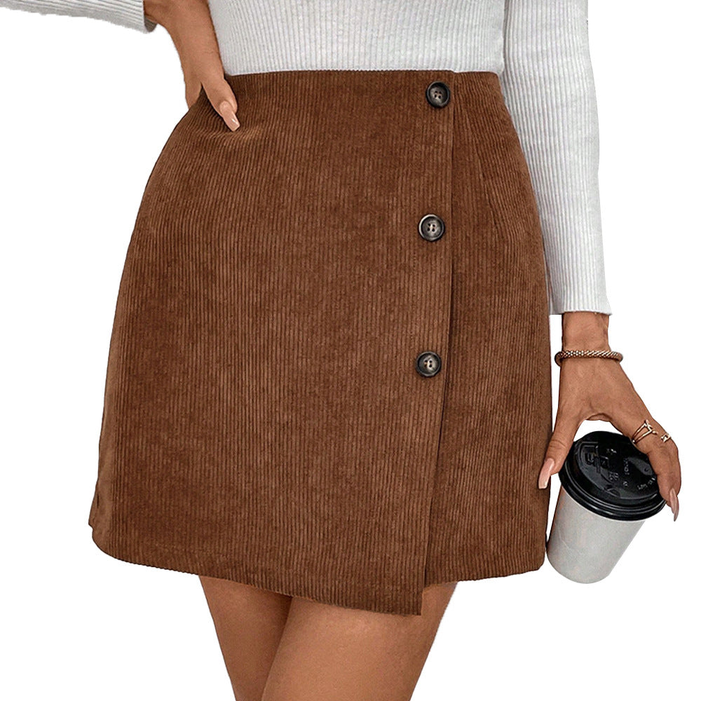 european and american cross-border elegance intellectual corduroy high waistslimming look front asymmetrical a-line skirt skirt