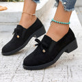 spring new plus size suede shoes, british style chunky heel, foreign trade bowknot slip-on loafers, wholesale