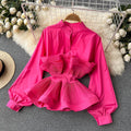 Long sleeves shirt for women sense of designniche style stereo pleated ruffles waist slimming lookeleganteasiest for match spring clothingtops for women