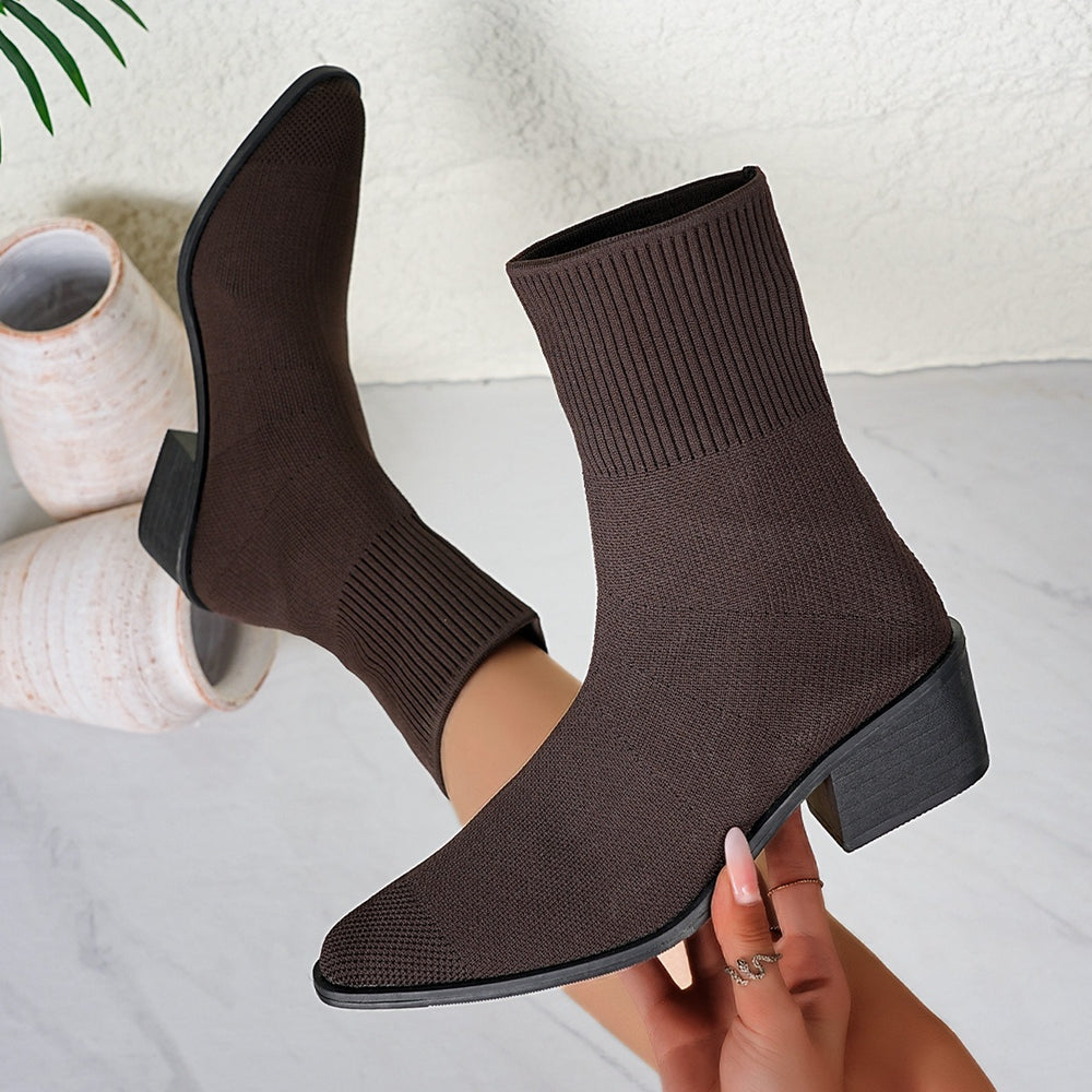 Exportplus sizefashion slim boots women's high heel short boots knittingfall and wintersingle boots thick heel square toe shoes women's boots