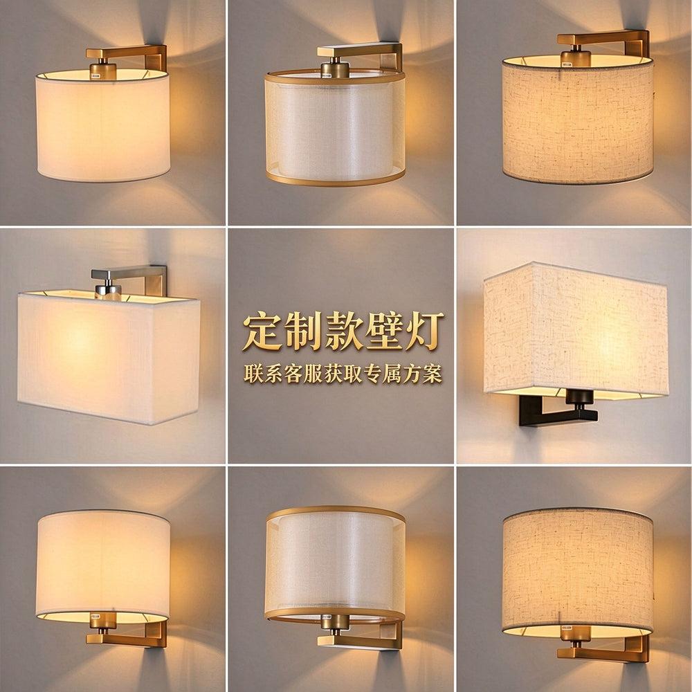 Custom hotel bedside wall lamp bedroom wall sconce fabric shade reading light cross-border american style indoor minimalist lampshade led light