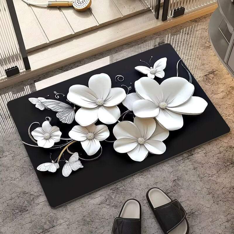 stereo butterfly soft diatom mud kitchen floor mat bathroom door absorbent quick-drying mat non-slip mat bathroom carpet