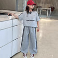 Girls' summer outfit  new style: trendy activewear set for big kids - casual short-sleeve letter tee two-piece