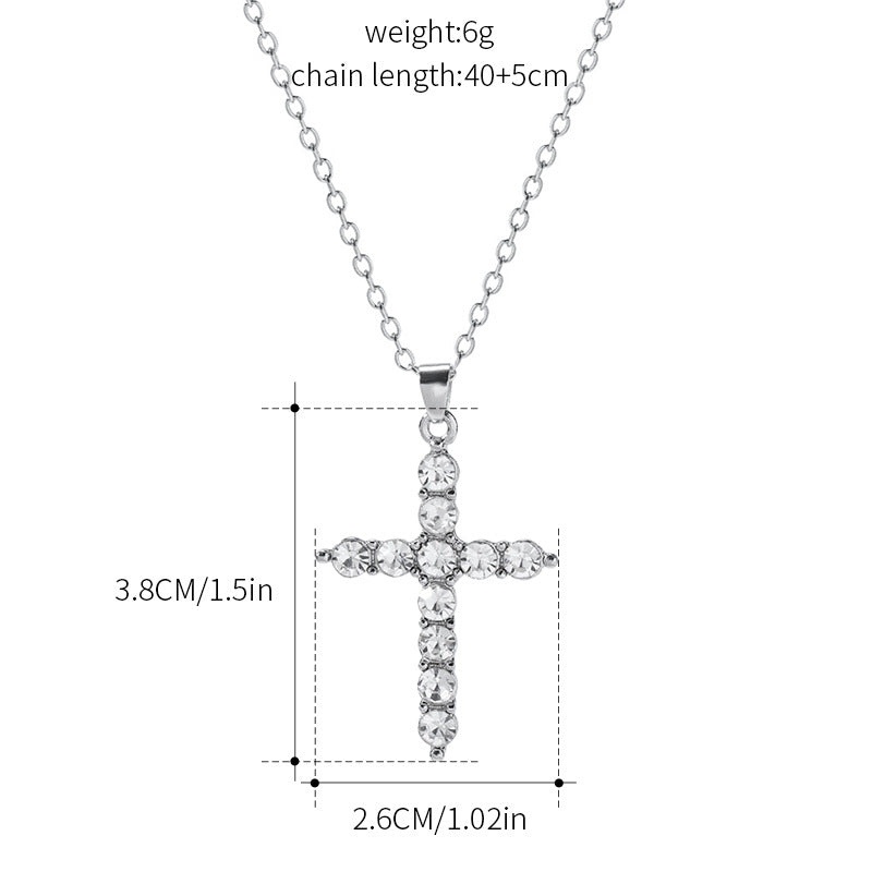Wholesale diamond-studded cross necklace, cross-border sweater chain jewelry accessories, personalized alloy minimalist high-end pendant for women