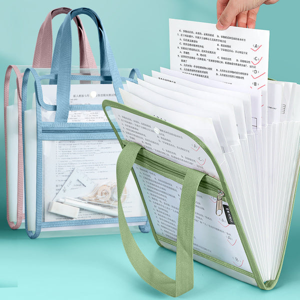 Huajie transparent test paper storage organ bag vertical portable folder 13-layer large-capacity subject classification bag