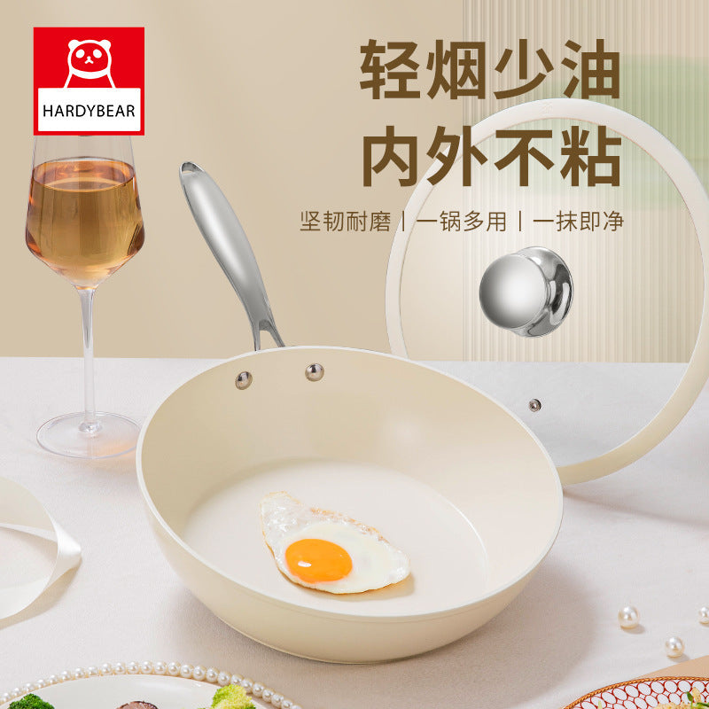 ceramic non-stick wok, household uncoated small white pot, flat-bottomed pan, stir-fry pan, suitable for gas and induction cooktops