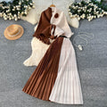 Elegant and chic commute style: sleeveless two-piece pleated skirt set with tie-waist detail - purple, autumn collection, designer piece