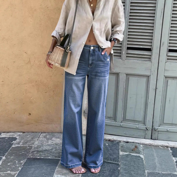 Cross-border high-waisted wide-leg jeans women's autumn 2025 new thin American retro high-street drape straight pants