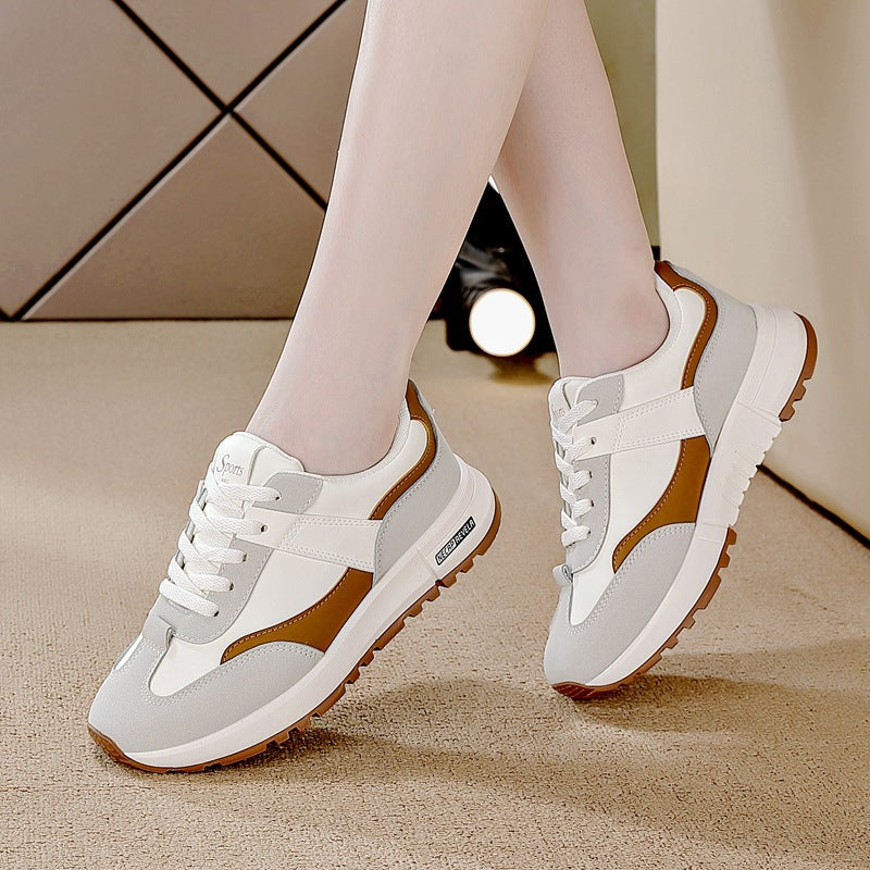 plus size women's shoes new arrival leather sneakers women's k-styleeasiest for matchflatscasual soft bottom running dad shoes