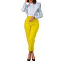 D423 european and american style plus size  fashionable elegant casual slimming high waist trousers solid color african professional pants