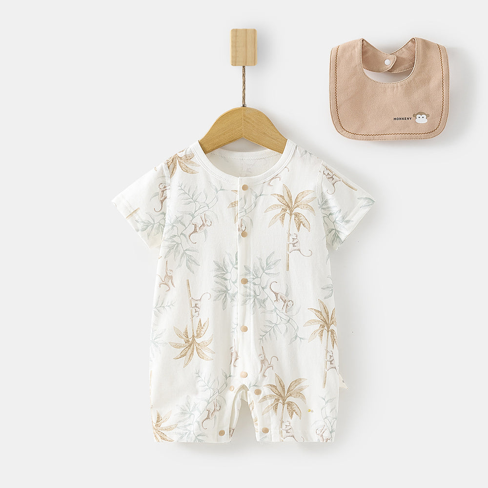 Babibele baby short-sleeve romper - lightweight summer bodysuit for infants & toddlers - perfect for air conditioning - includes bib!
