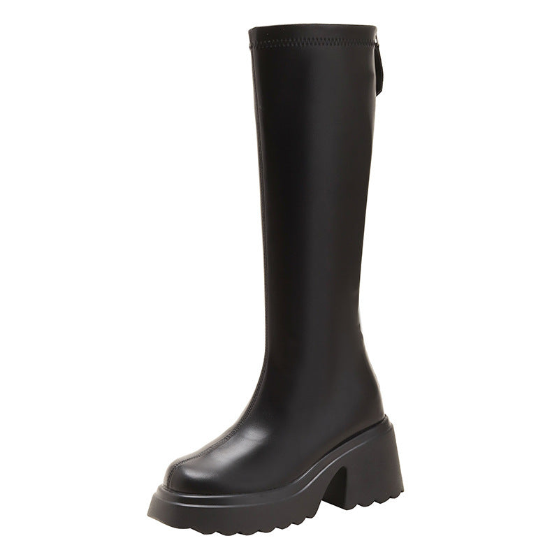 Ultra high heel black long boots women's 2025 autumn not skinny small thick sole hidden heel long boots knight boots