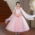 Customized export girls' dresses with shawl, ribbon, host performance, mesh, high-end children's princess dress for runway show and performance