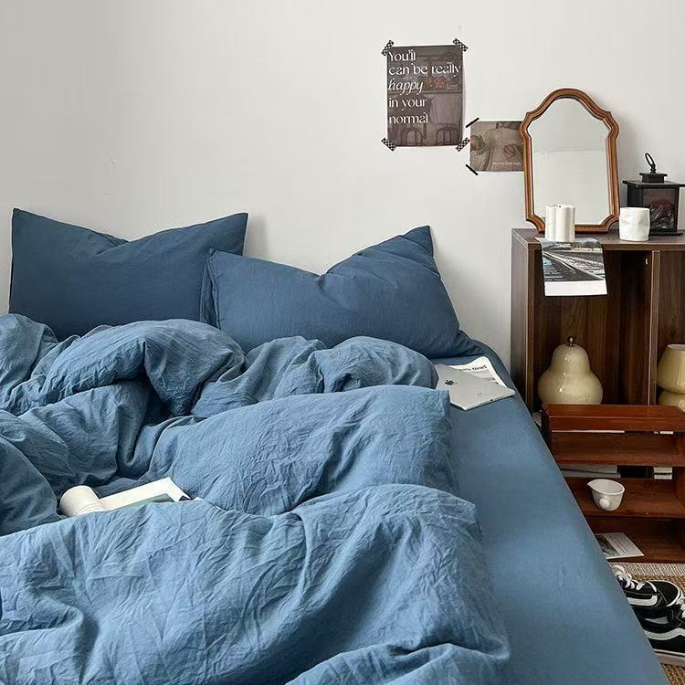 Small clear washed cotton four-piece set of sheets casualpure color quilt cover retro