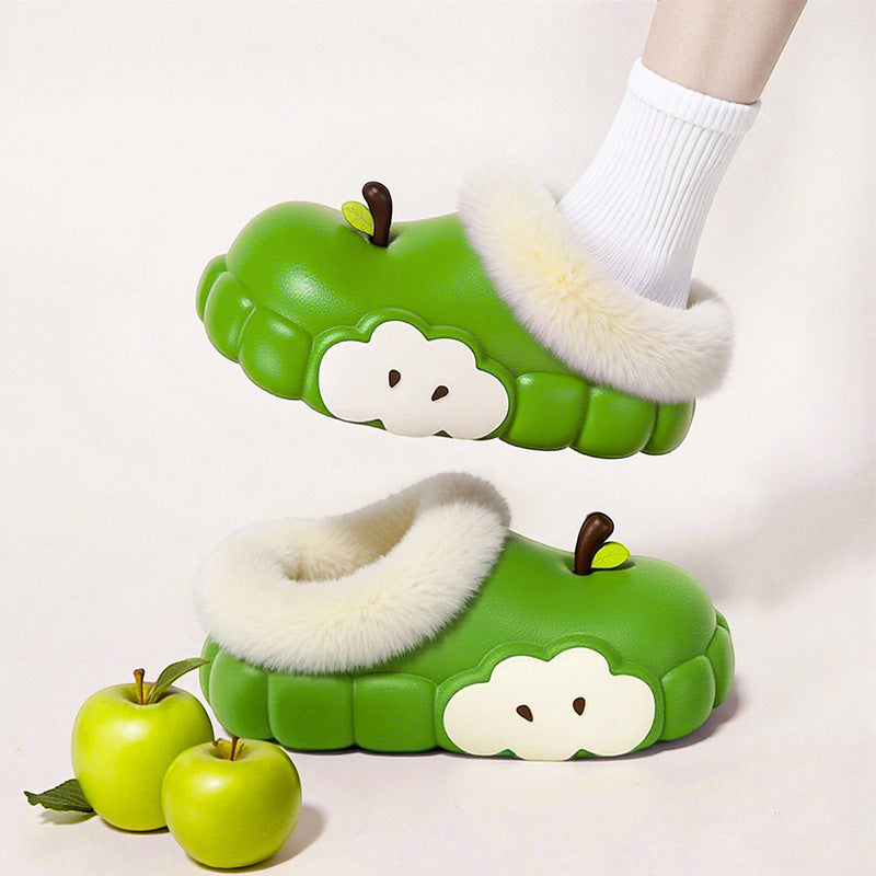 Cotton slippers women's winter 2025 new apple slippers fleece-lined warm indoor anti-slip baotou half slippers women's wholesale
