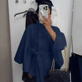 Sense of design stand collar waist slimming looktie backpure color woolenoutwear women 2025 cross-border fashion style new arrival