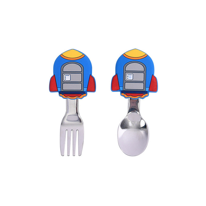 Customized drop-resistant eating short-handled fork and spoon silicone 316 stainless steel simple and cute children's complementary food spoon tableware set