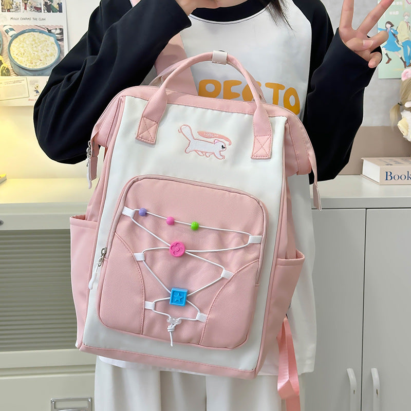 School bag female Korean version college student junior high school student large capacity trend backpack ins Harajuku contrasting color simple backpack