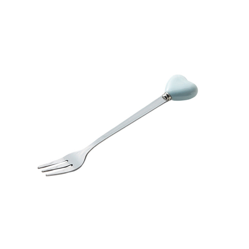 High-style ceramic handle forks, stainless steel household spoons, heart-shaped coffee stirrers, creative dessert spoons - wholesale