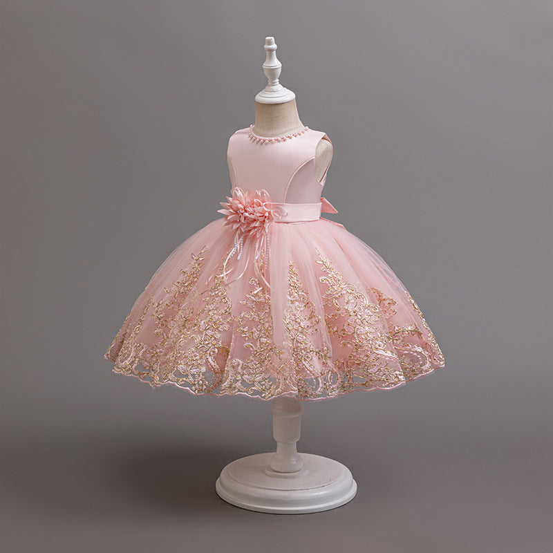 European and american style new girls' formal dress - beaded embroidered mesh tutu skirt - girls' dress - children's performance dress